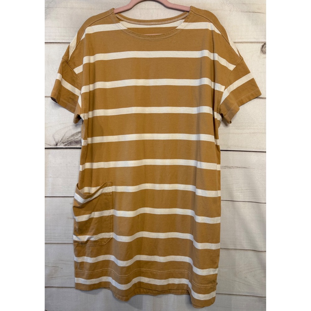 Everlane Organic Cotton Striped T-Shirt Dress Mustard Yellow White Large L‎